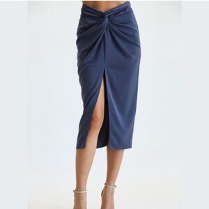Fate Twist Waist Midi Satin‎ Skirt
